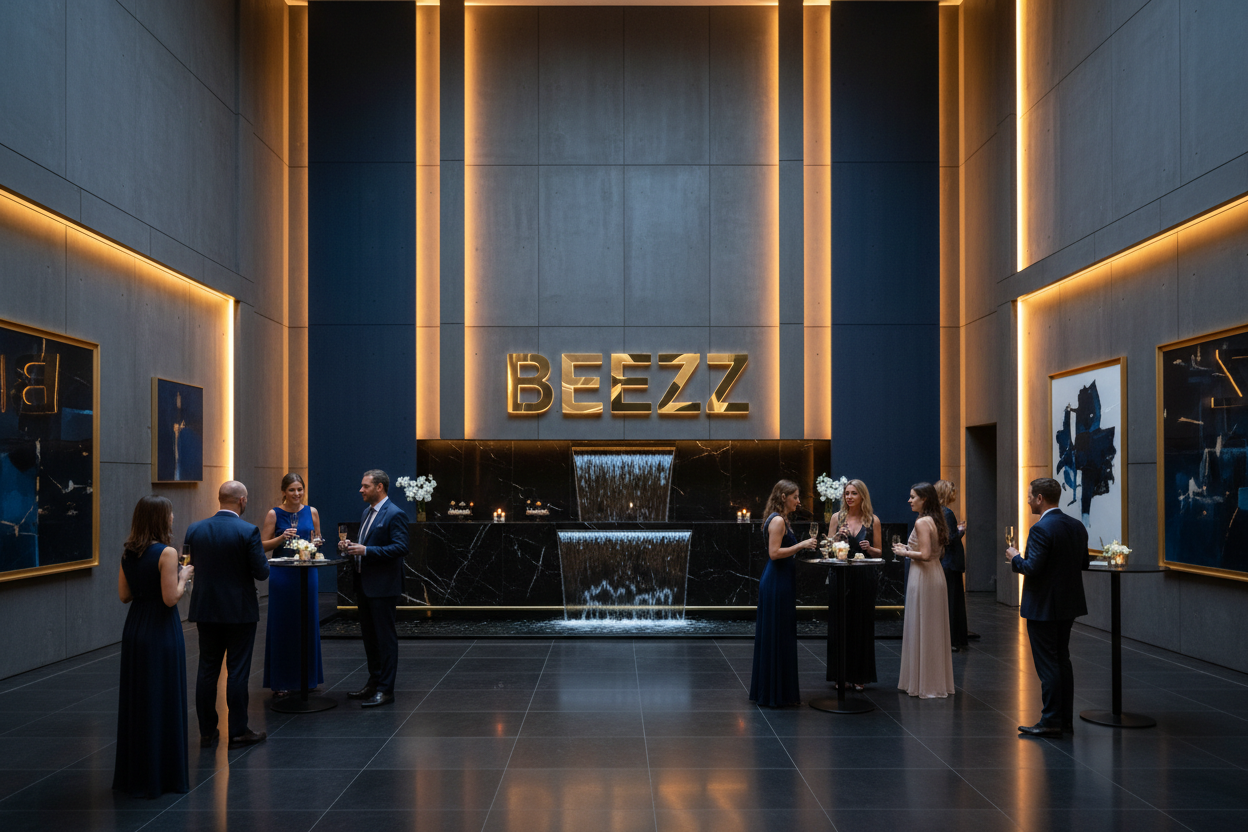 refait un truc quiet style soiree business, mets pas de logo juste l'ecriture beezz